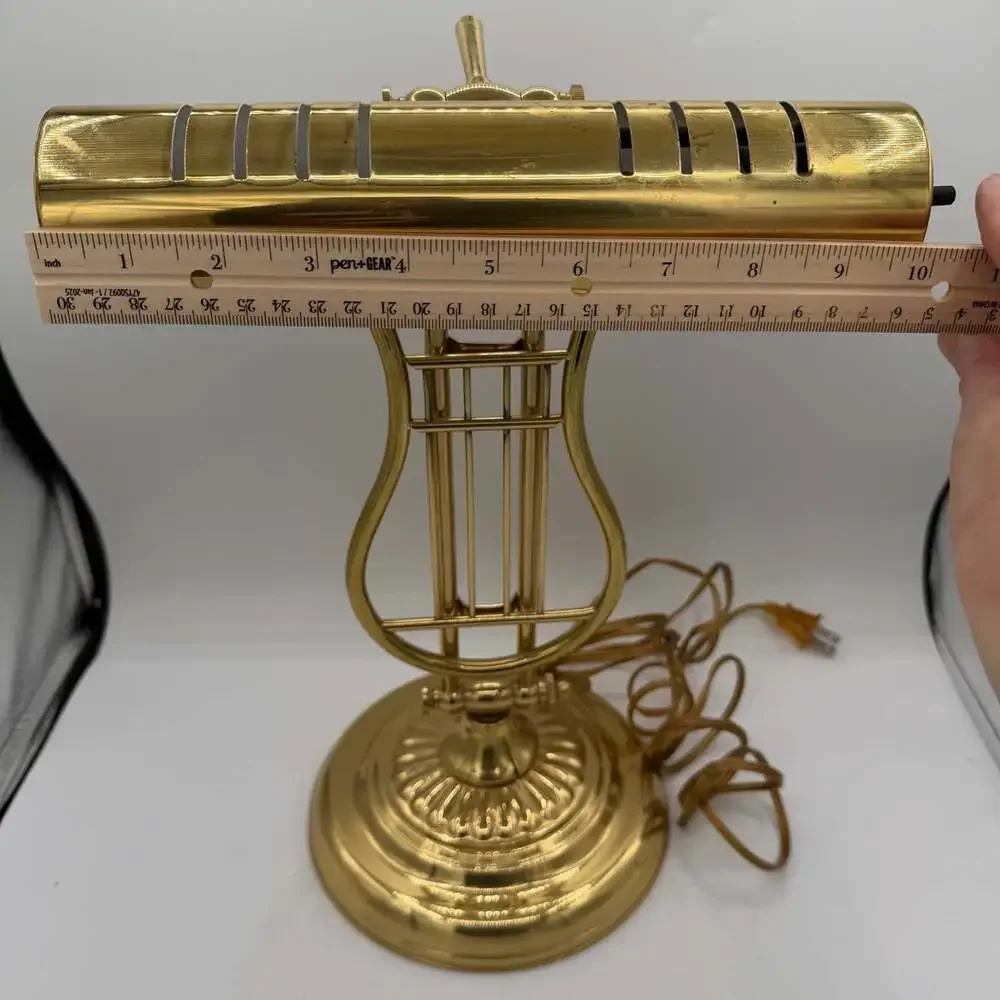 Vtg Musical Harp Lyre Shaped Brass Desk Piano Lamp 16” Tall *